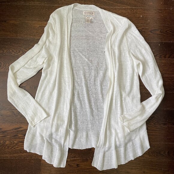 Nanette Lepore White 100% Linen Knit open front cardigan sweater-Large - Picture 1 of 7